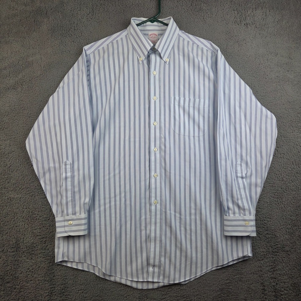 Brooks Brothers Men's Button Up Shirt 16-33 Blue White Striped Traditional Fit
